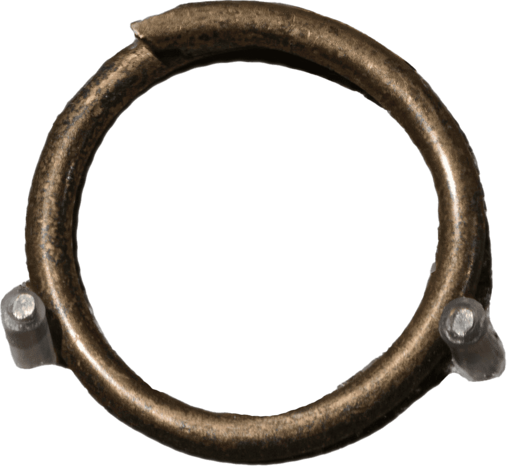 Bronze ring with two small cylindrical protrusions.
