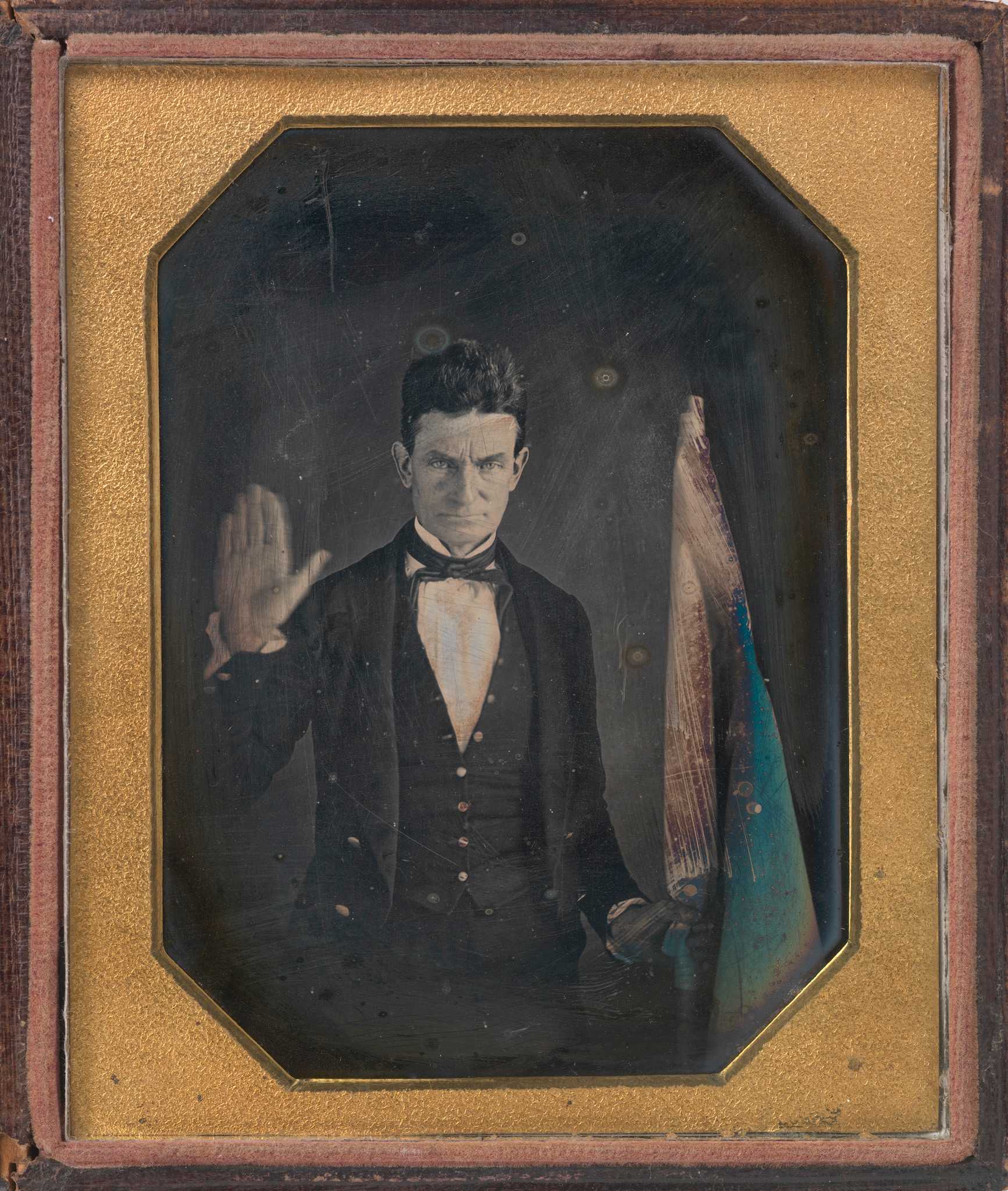 Daguerreotype image of John Brown in gold and brown frame