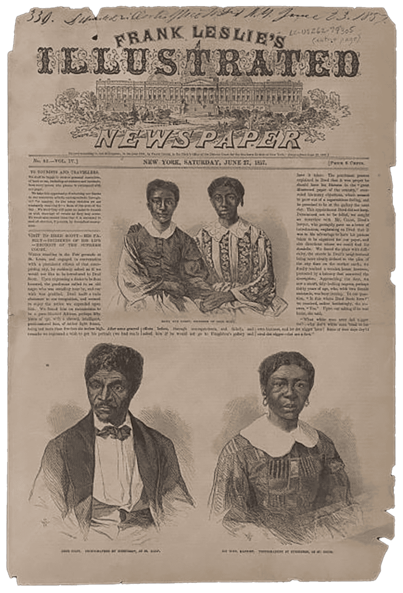 Black and white illustration of Dred Scott and family