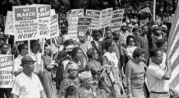 A digital image of The March on Washington - Marchers gathering at the Lincoln Memorial after walking from Washington Monument grounds/