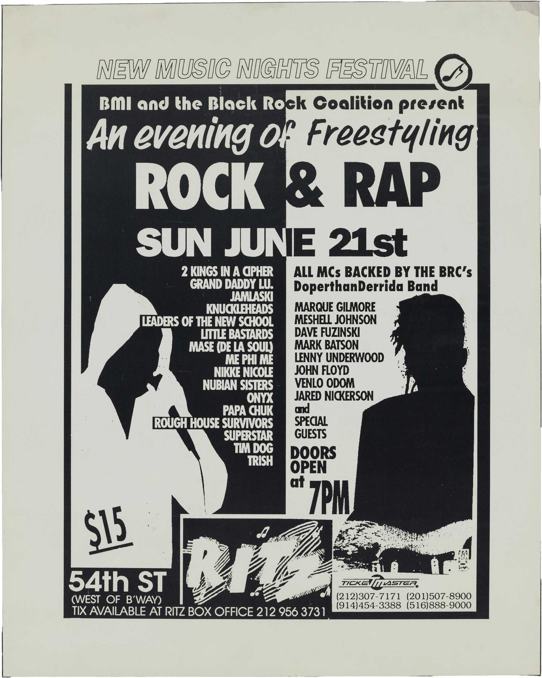 A black and white split flyer two silhouetted figures, contrasting each other.