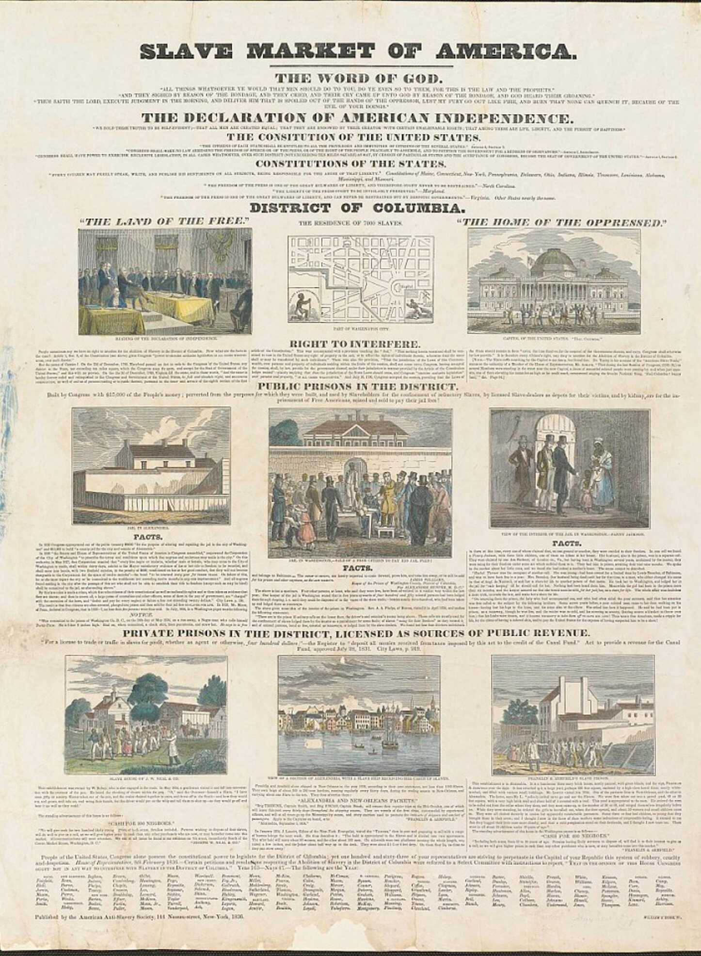 Document of "slave market of America" broadside.