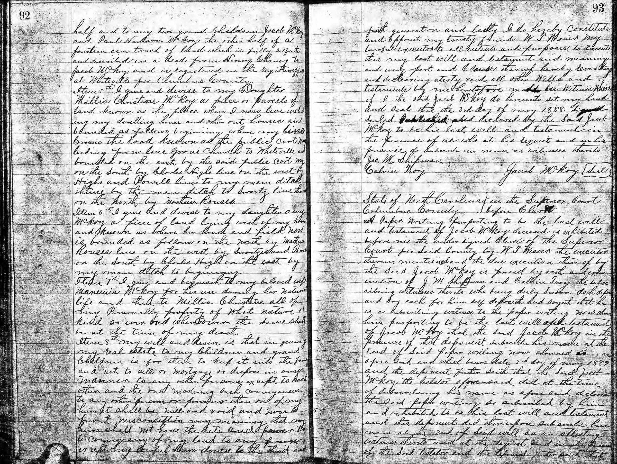 Image of Last Will and Testament of Jacob McCoy  document