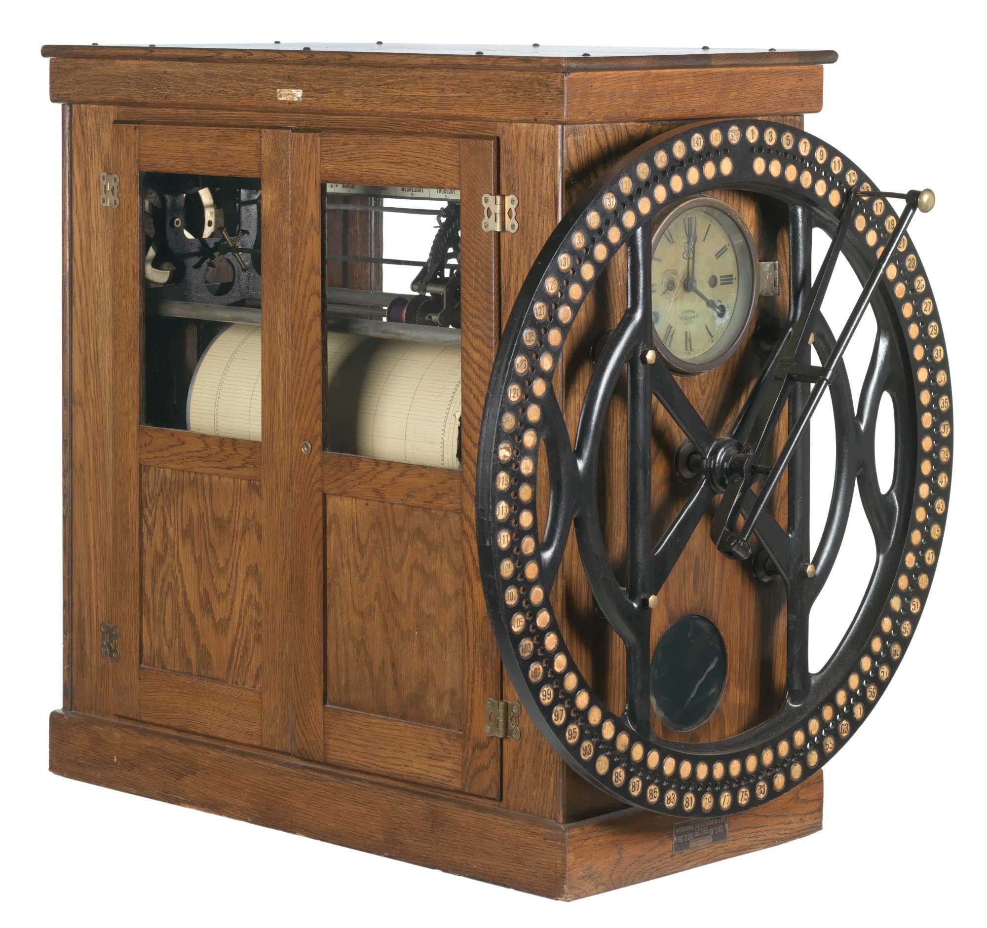 A large rectangular worker's time clock used by the R. H. Boyd Publishing Company.
