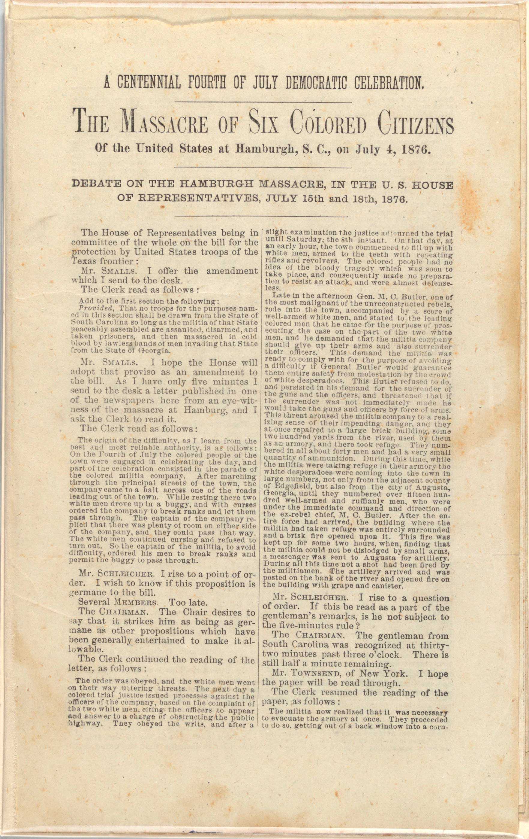 News article that outlines the Massacre of Six Colored Citizens