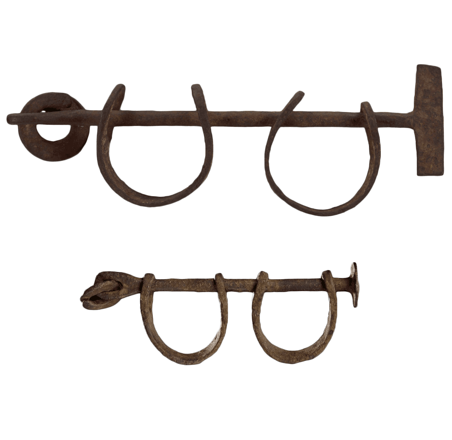 Adult and child shackles photographed in the case