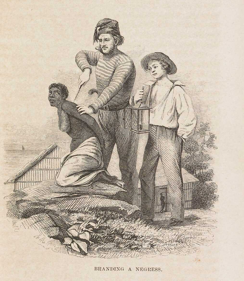 Sketch of enslaved person being burned with mark of the purchaser