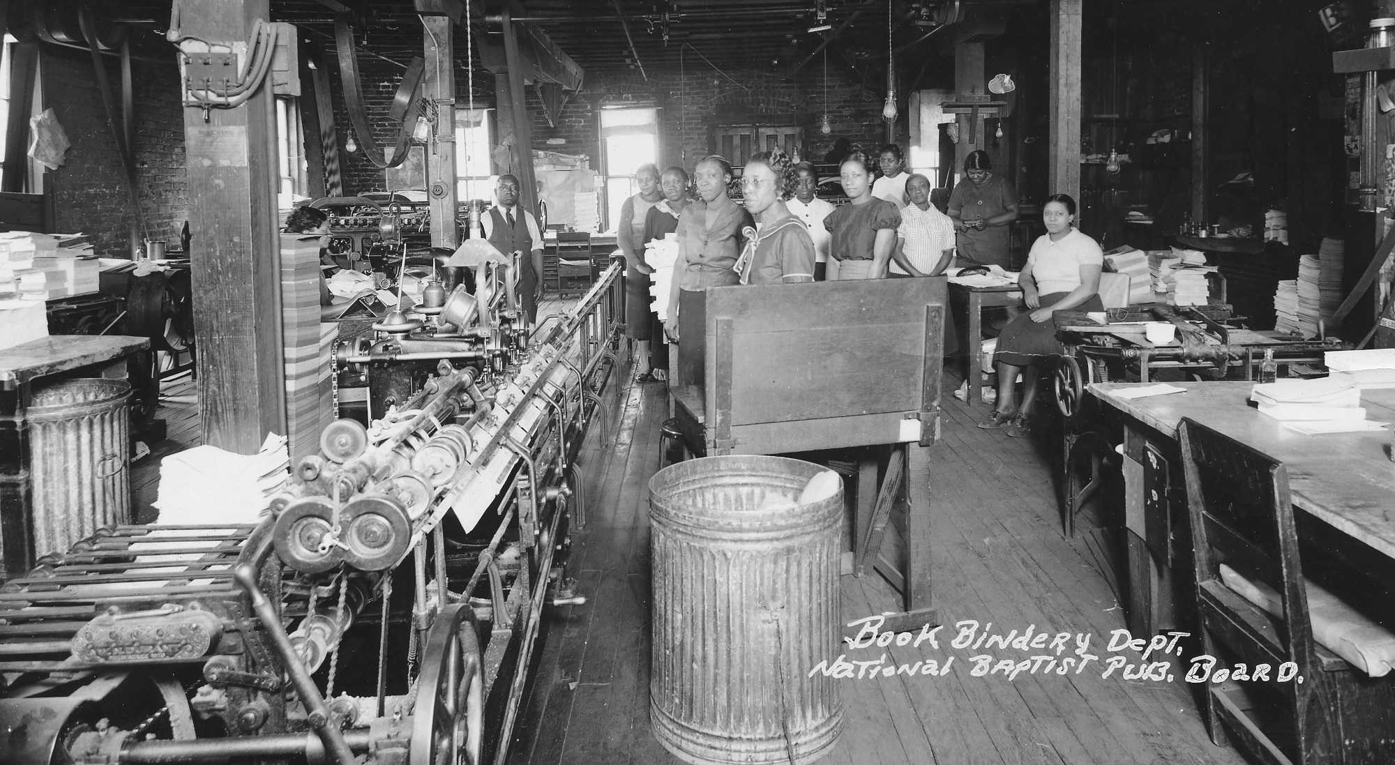 Photograph of employees in the Book Bindery Department