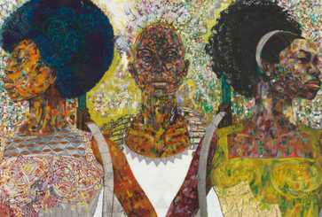 This mixed media artwork by Jeff Donaldson shows the Wives of Sango.