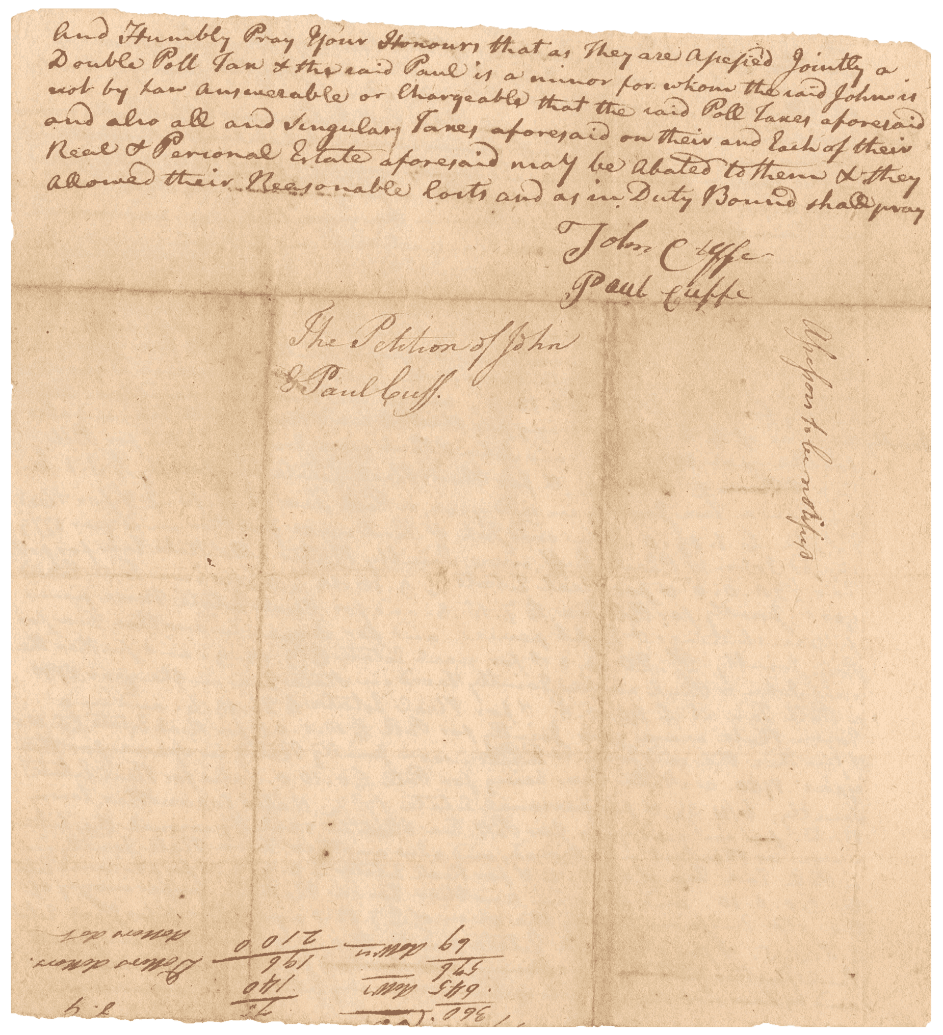 Petition document signed by John Cuffe and Paul Cuffe