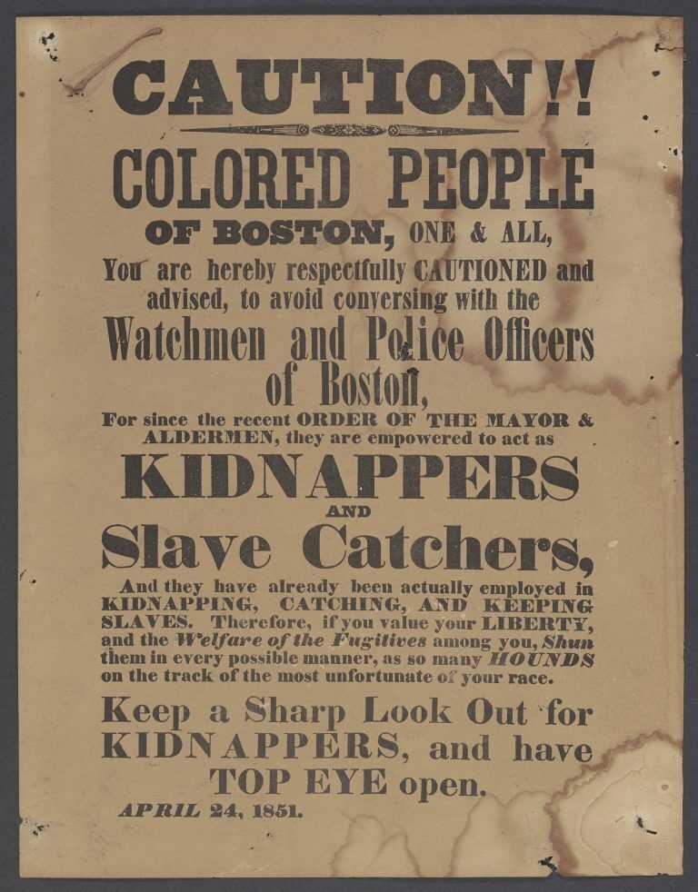 Printed broadside of Warning of Slave Catchers and Kidnappers in Boston