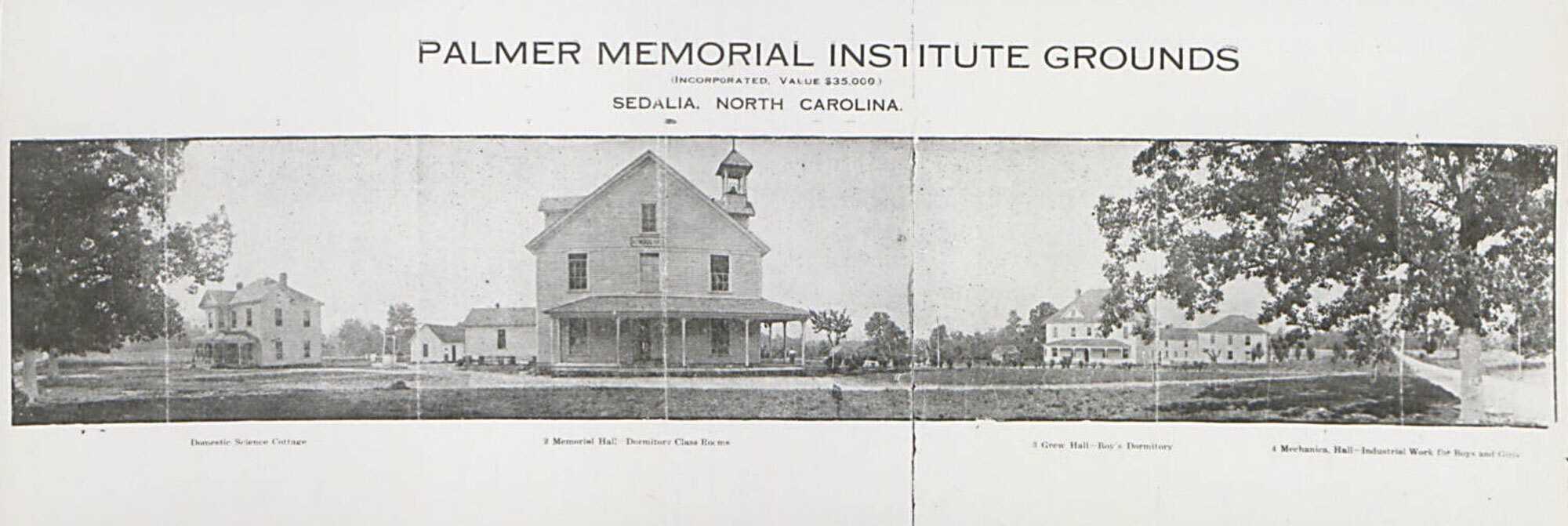 Black and white panoramic image of Palmer Institute Grounds