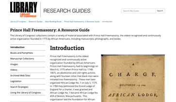 Screenshot of Prince Hall Research Guide