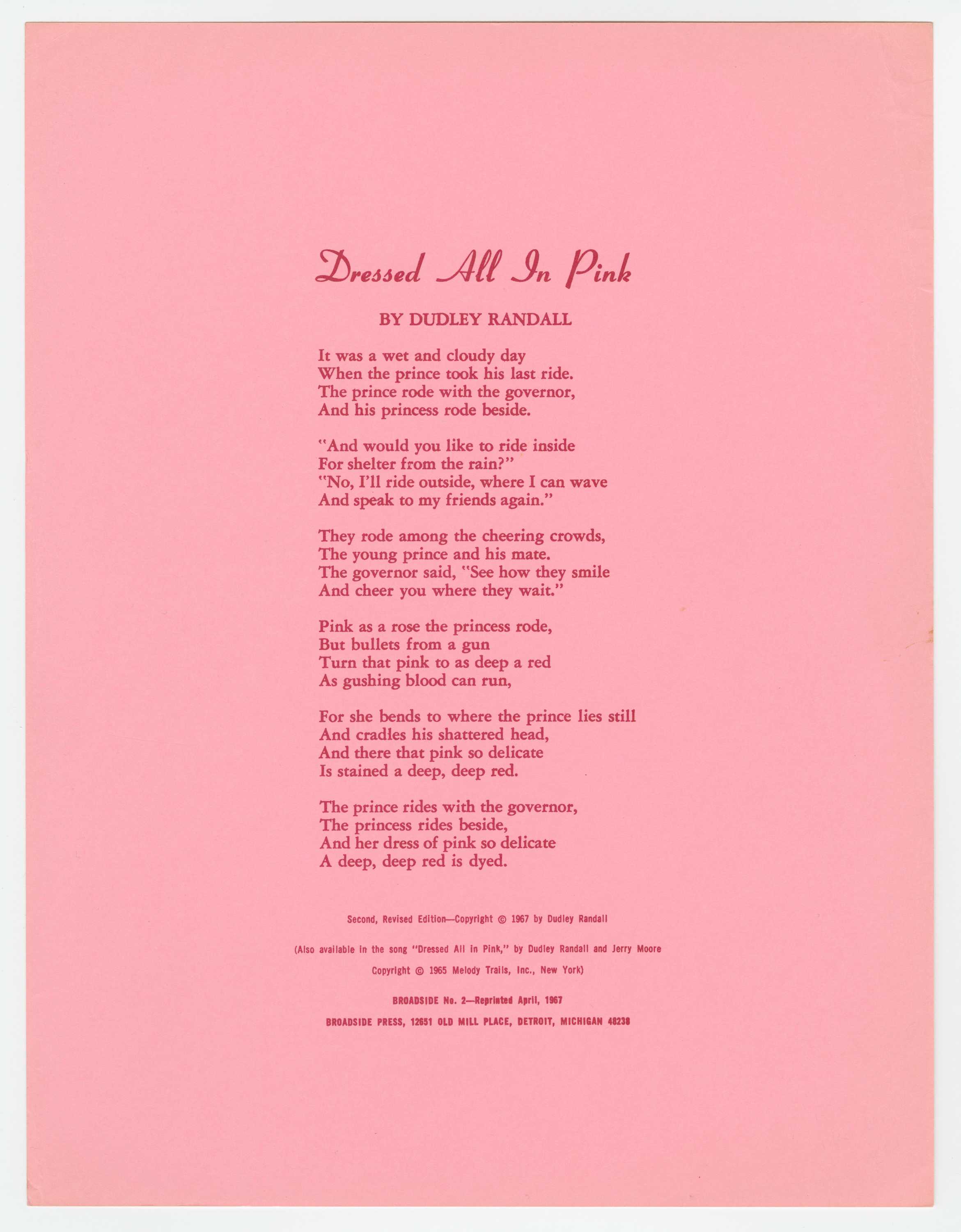 A poem titled Dressed All in Pink written by Dudley Randall.