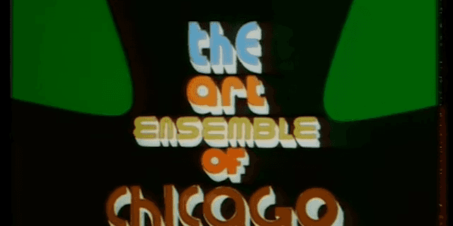 A title "The art Ensemble of Chicago" is in block like typography, which each word in different colors.