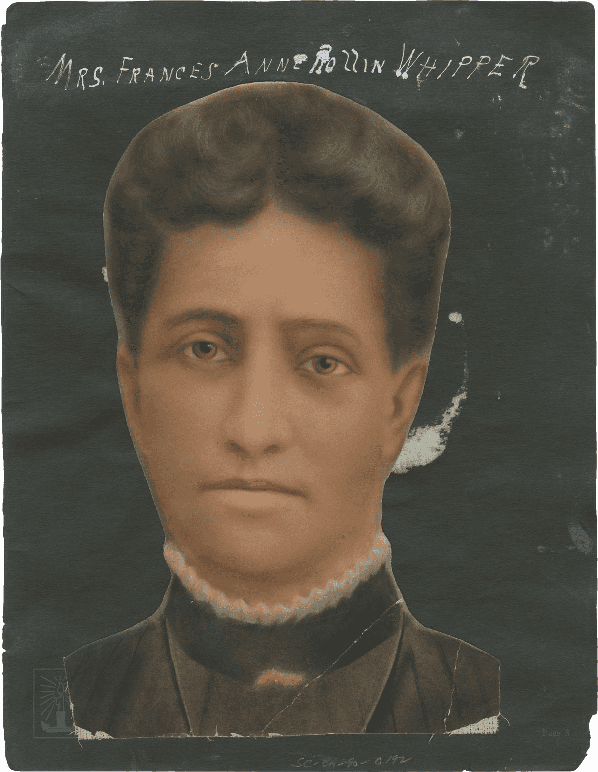 Portrait of woman that reads "Portrait of Mrs. Frances Anne Rollin Whipper."