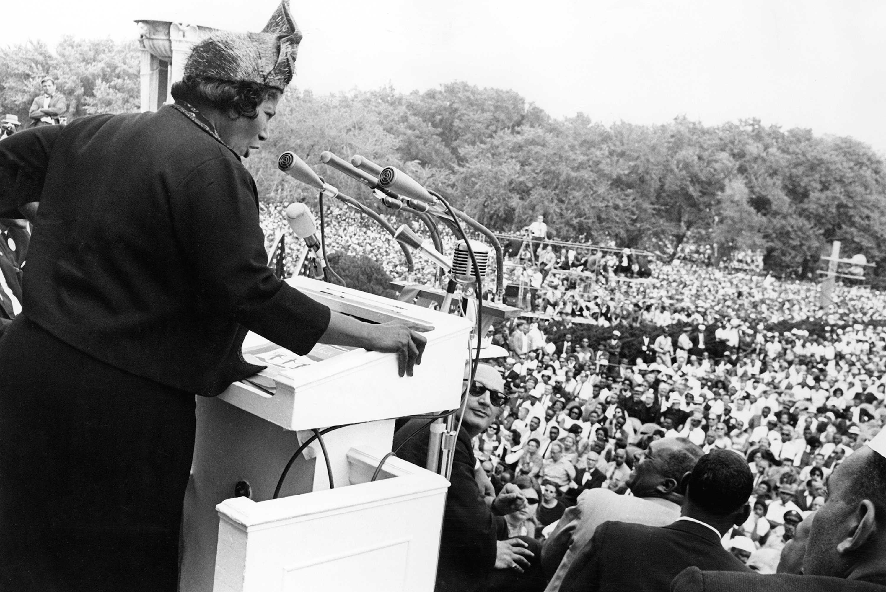 Photograph of Mahalia Jackson singing at the March on Washington for Jobs and Freedom