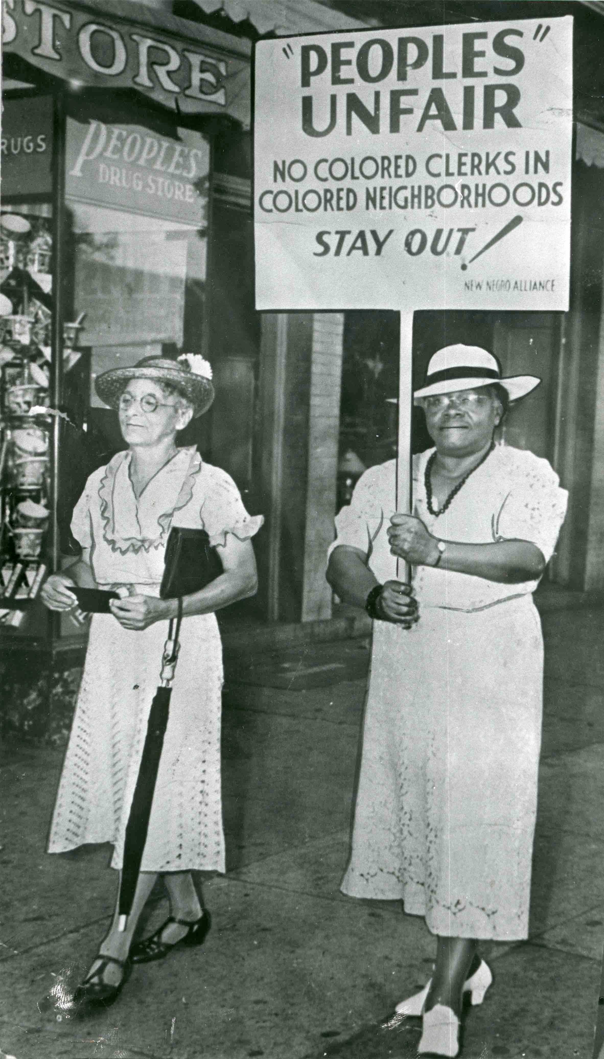 Photograph of Mary McLeod Bethune in New Negro Alliance protest of Peoples Drug Store
