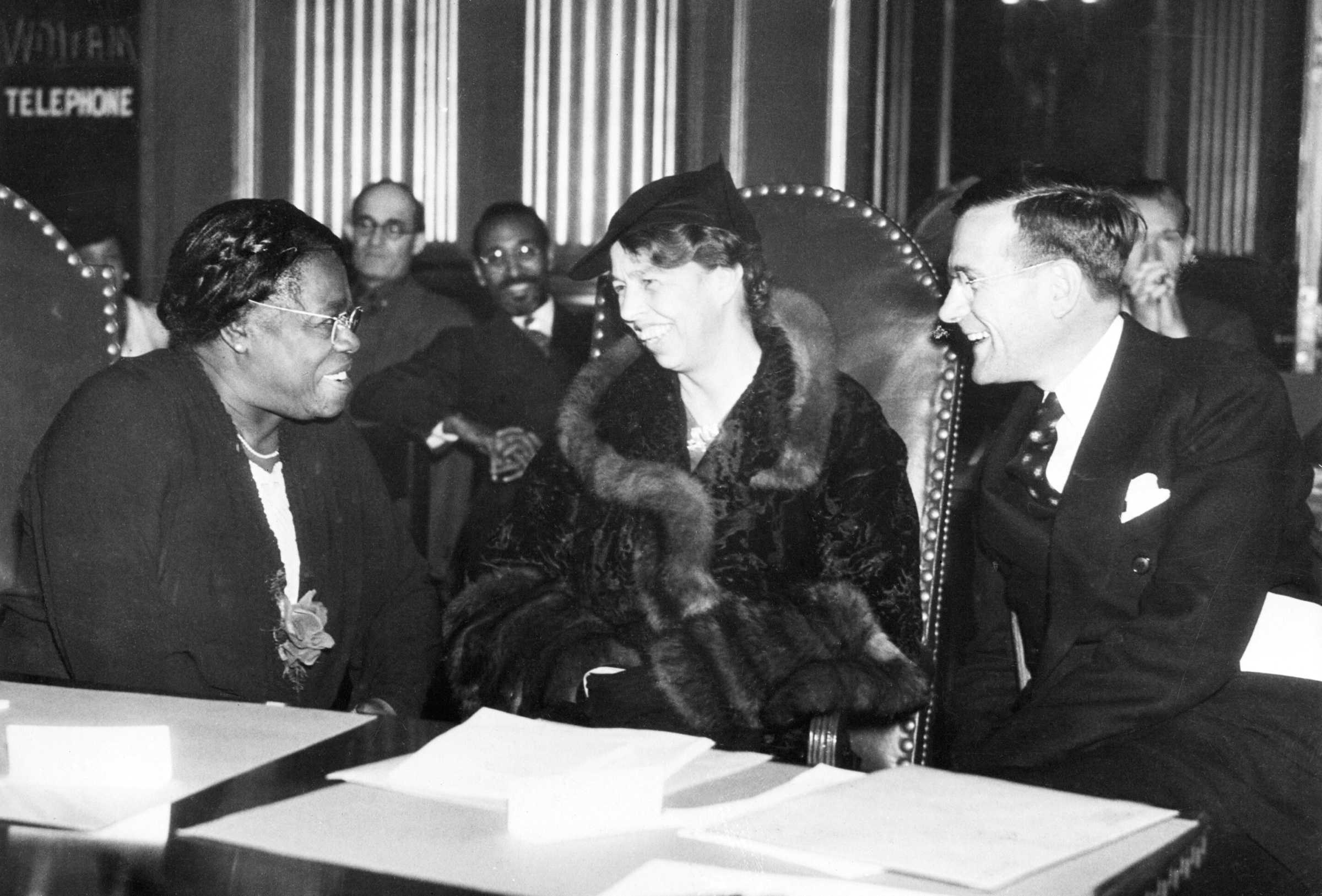 Photograph of Mary McLeod Bethune with First Lady Eleanor Roosevelt and Aubrey Williams