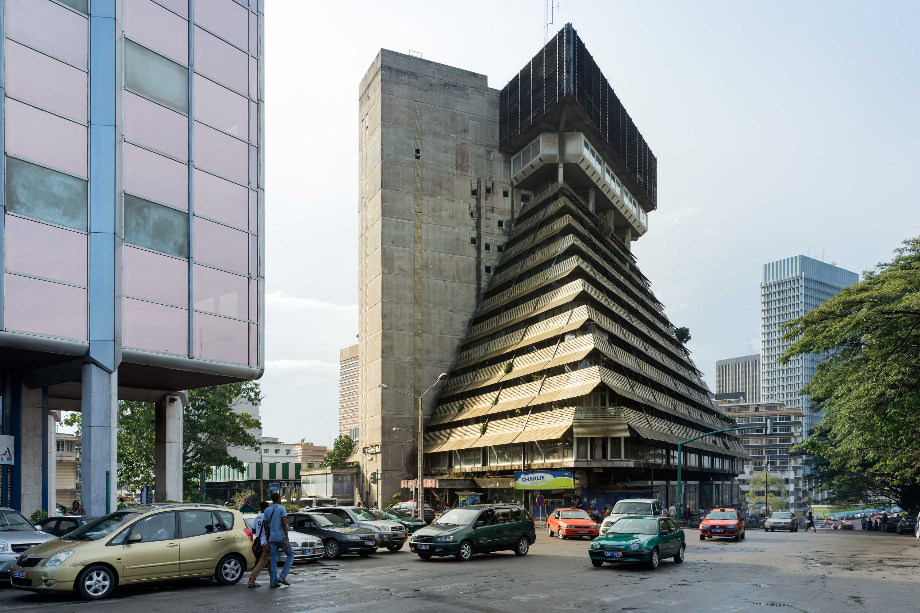 La Pyramide, in Abidjan, Ivory Coast has a pyrimad-like structure with each floor descreasing in size.