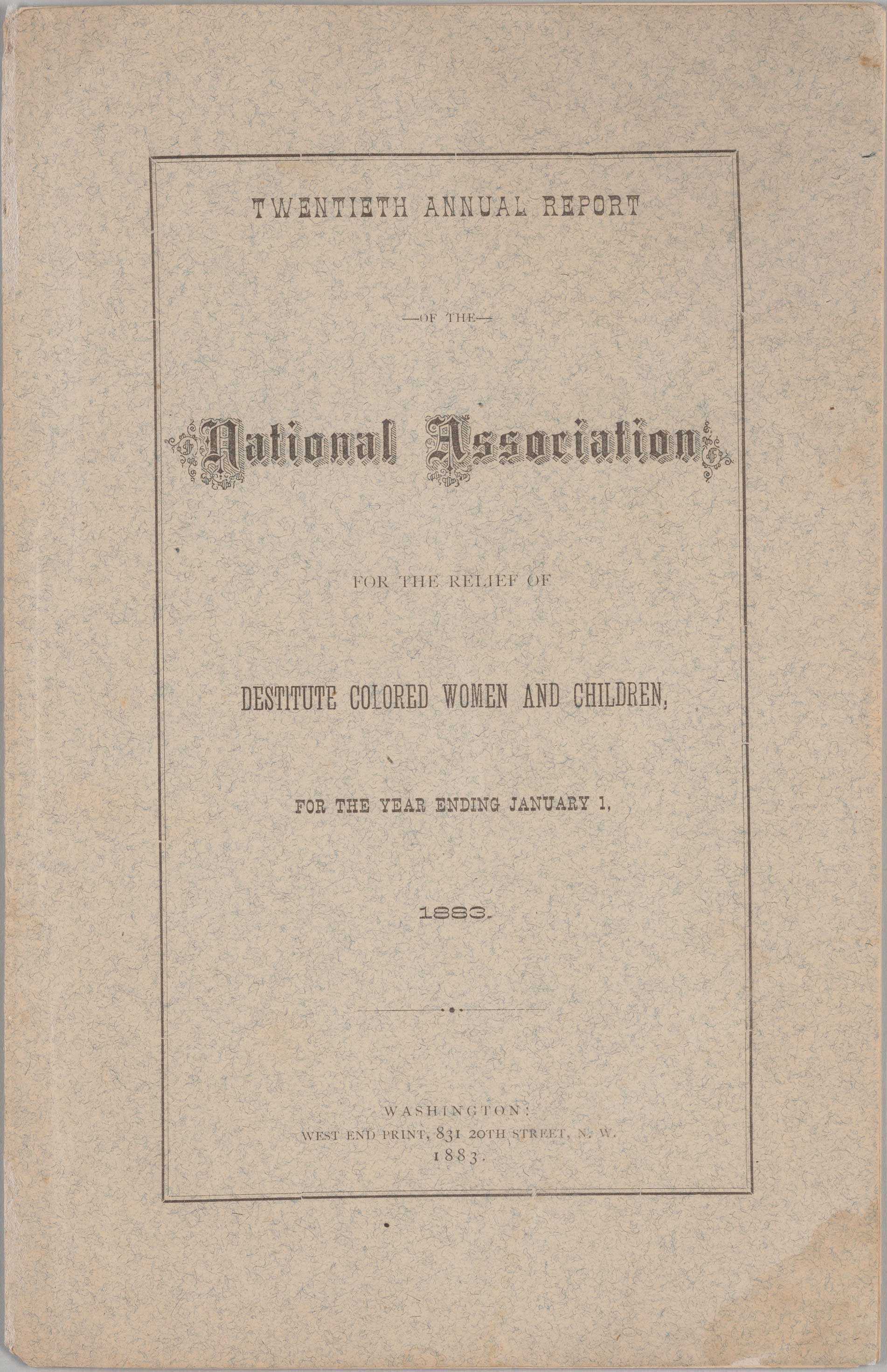 The cover of Twentieth Annual Report of the National Association for the Relief of Destitute Colored Women and Children.