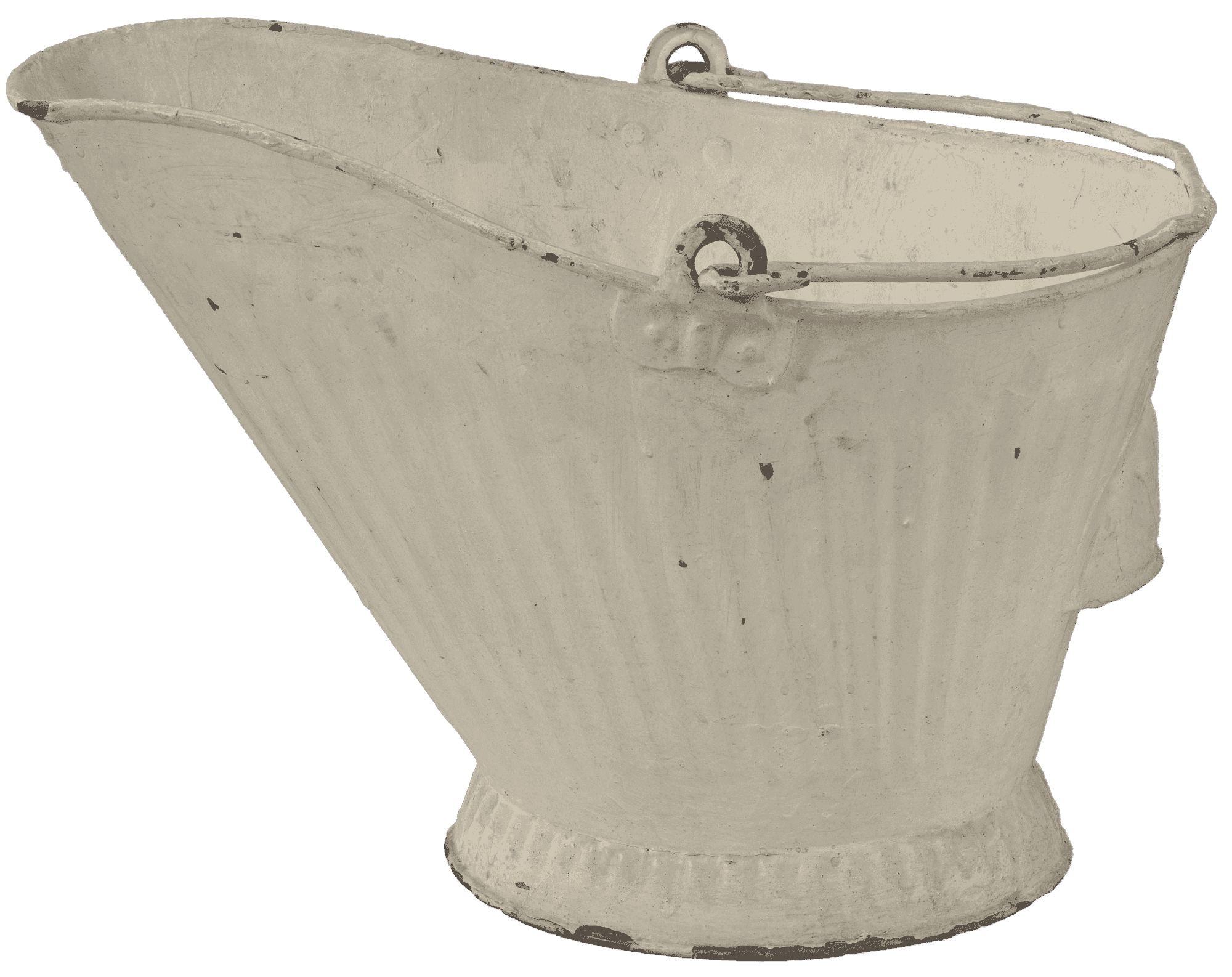 Ivory colored, metal coal scuttle with handle.