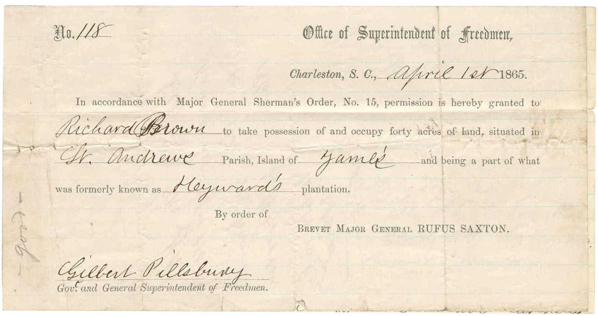 Image of Land Order for Richard Brown document