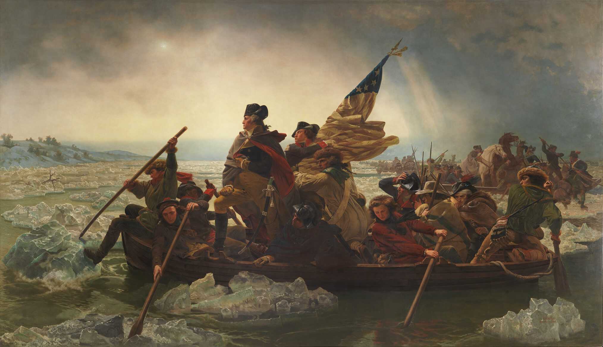 Painting of George Washington and troops crossing the Delaware River