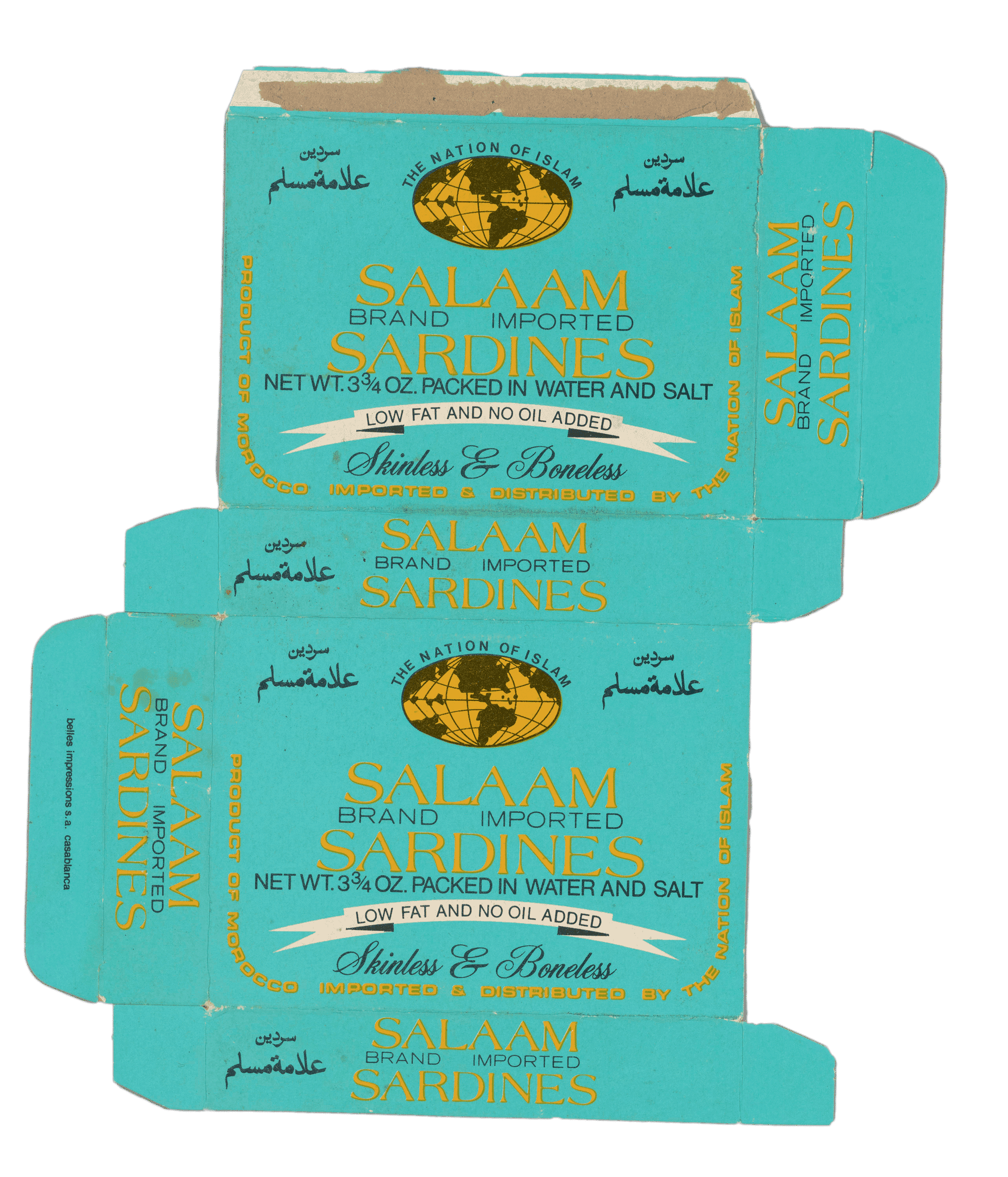 Packaging for sardines imported and distributed by Salaam International, a division of the Nation of Islam.