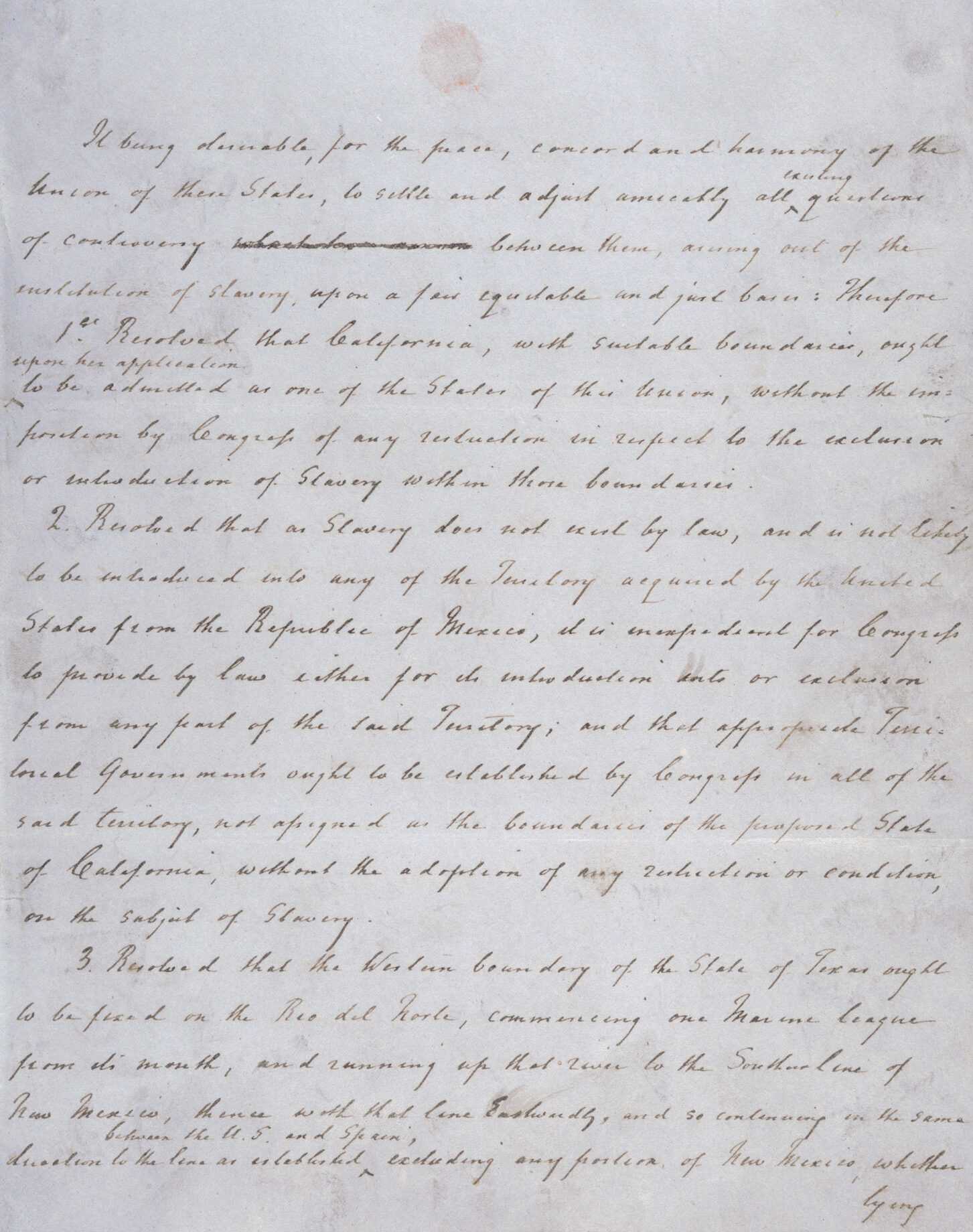 Document showing the Compromise of 1850