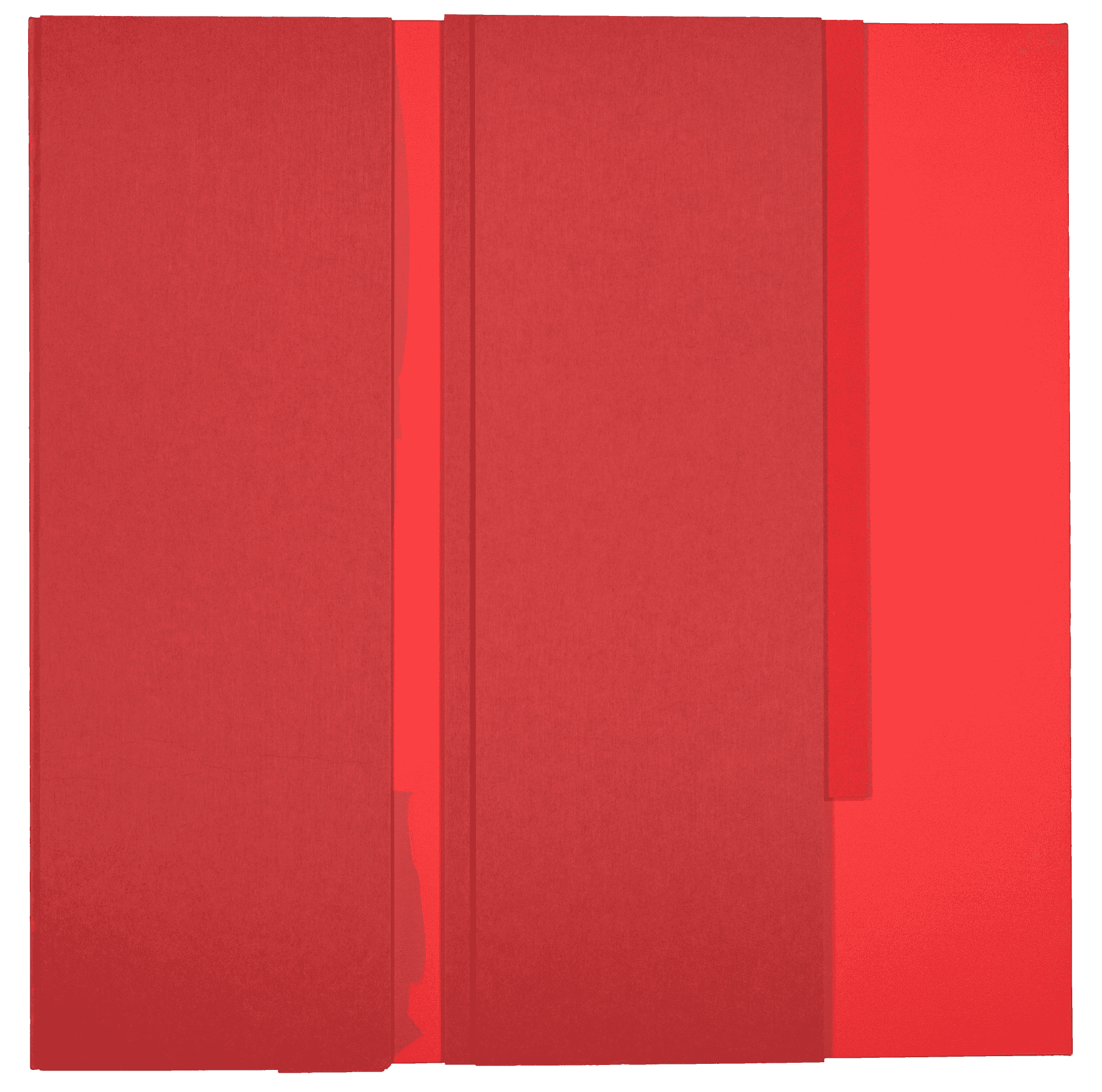 Red abstract artwork with vertical rectangular shapes and varying shades of red.
