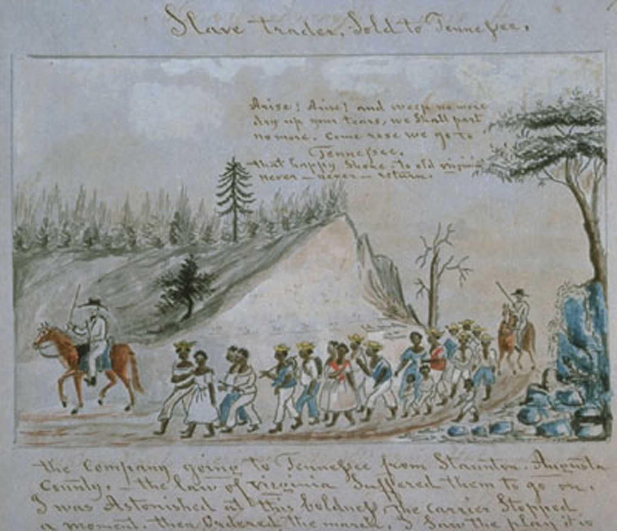 Painting of enslaved persons being traded