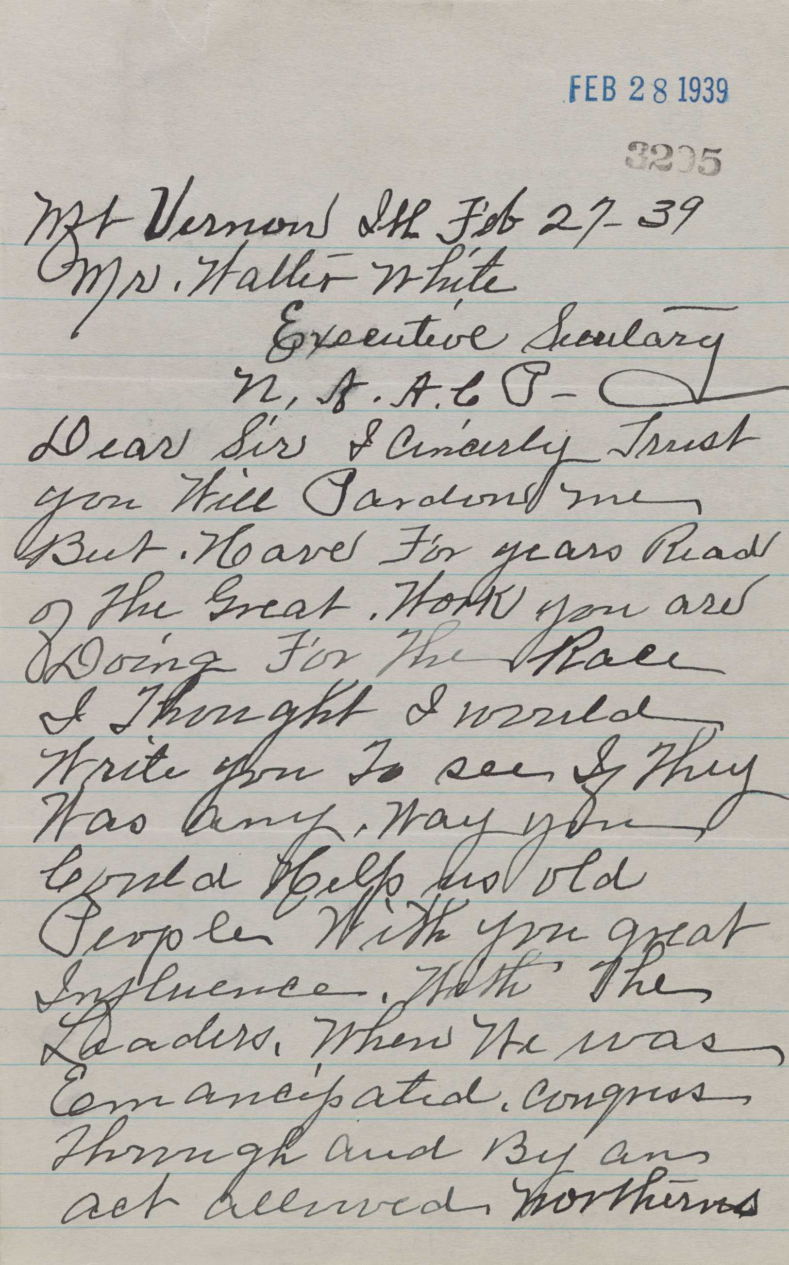 A handwritten letter by Henry L. Thomas on a loosely It is dated Feb 28 1939