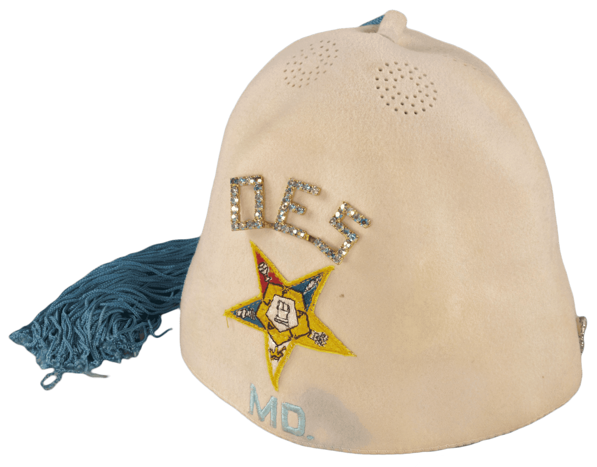 This cream felt fez hat was worn by a member of the Maryland Order of the Eastern Star.