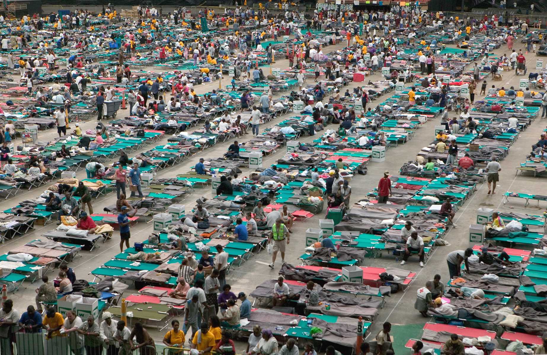 Aerial view of New Orleans evacuees at the Astrodome in Texas.