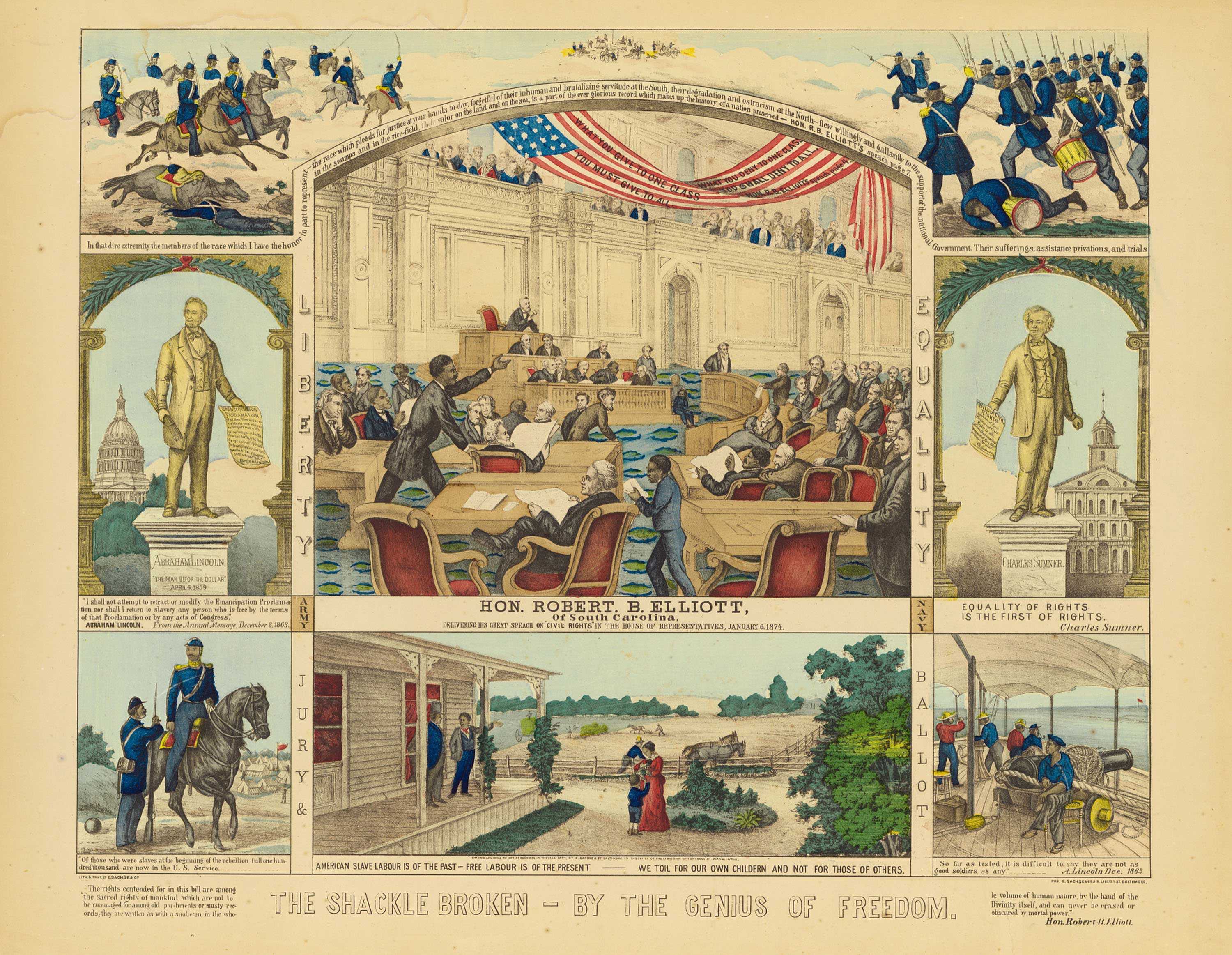 A series of colored drawings depicting key people and moments in advocating and fighting for civil rights.
