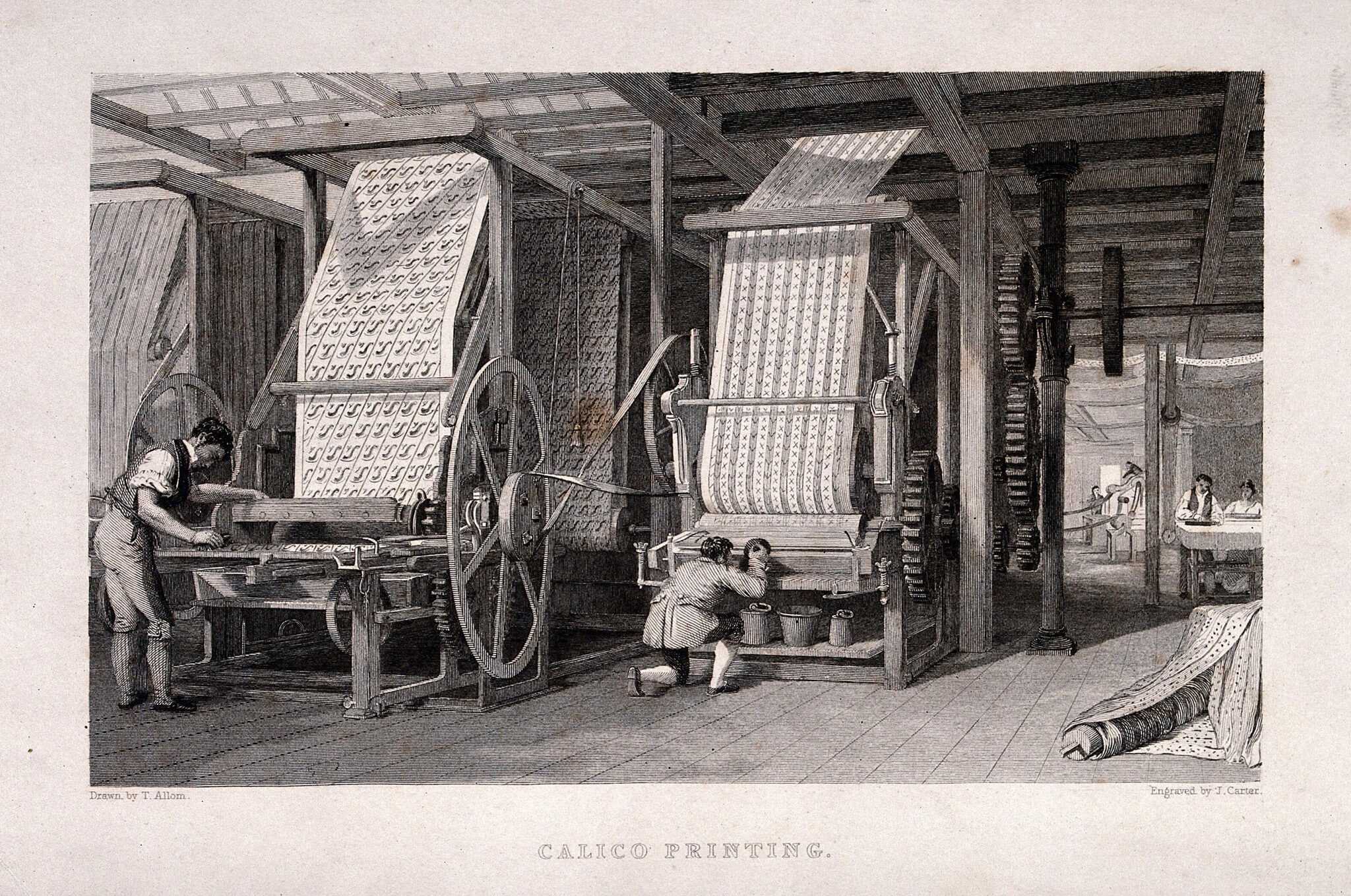 Illustration of mass production of cotton cloth