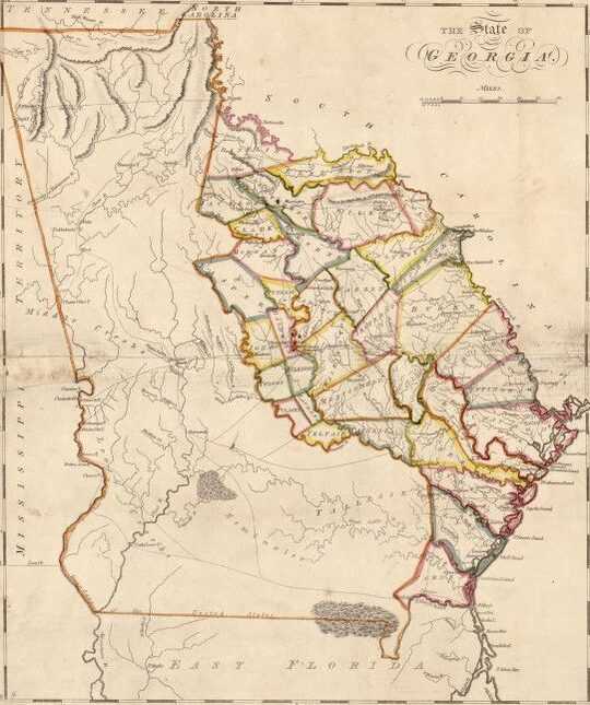 Map of Georgia, detail with Savannah and St. Simon
