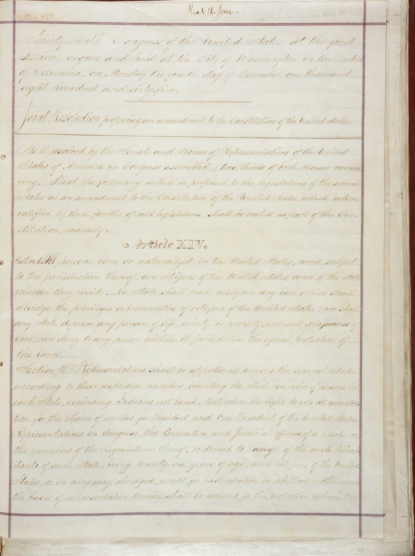 Image of 14th Amendment document