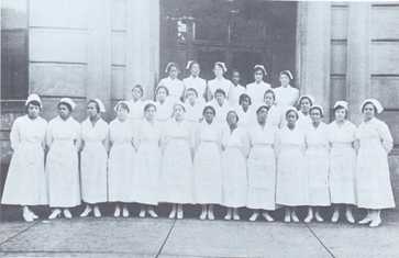 Photograph of Homer G. Philips hospital and students