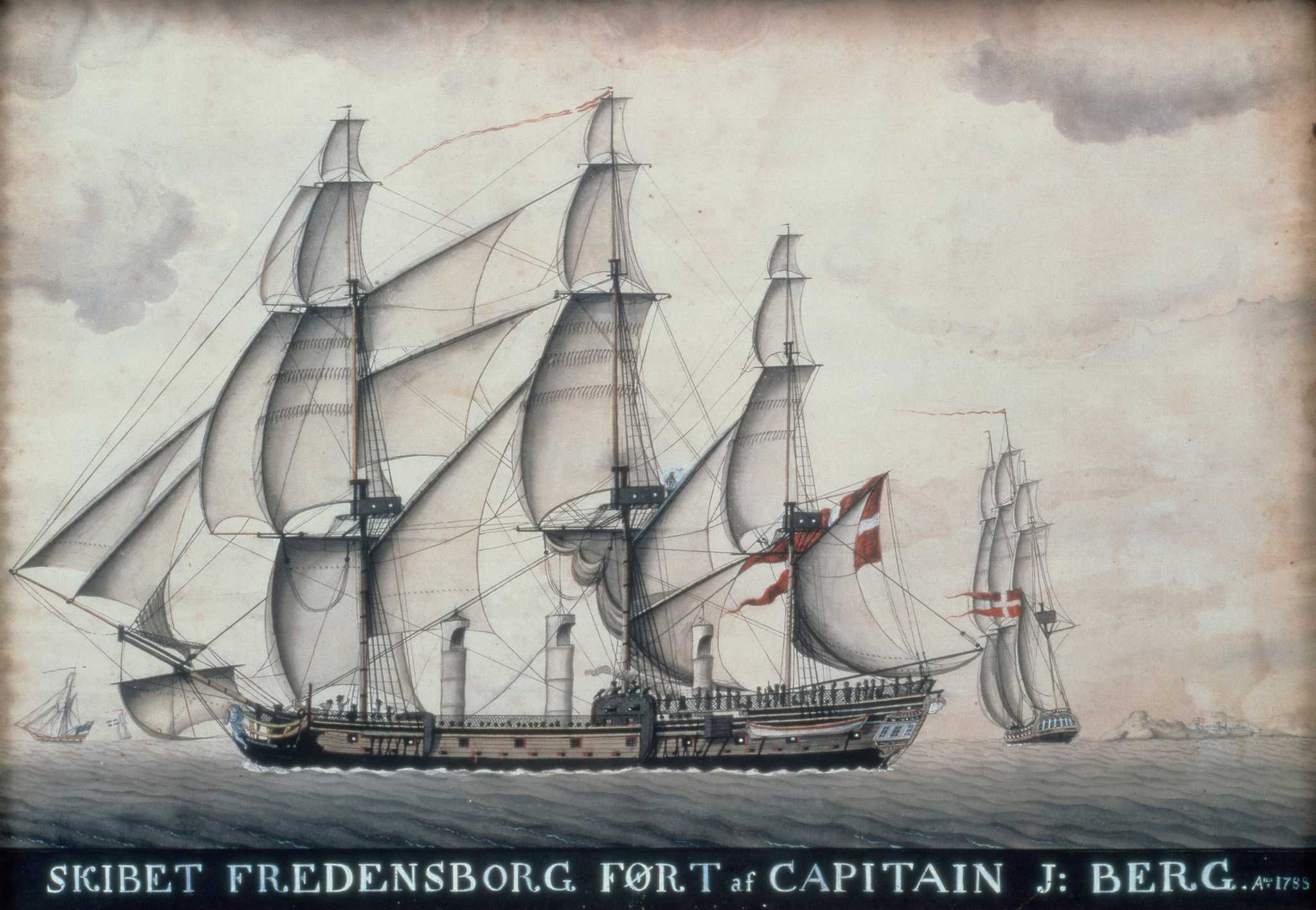 Portrait of Danish Ship, Fredensborg II sailing on ocean