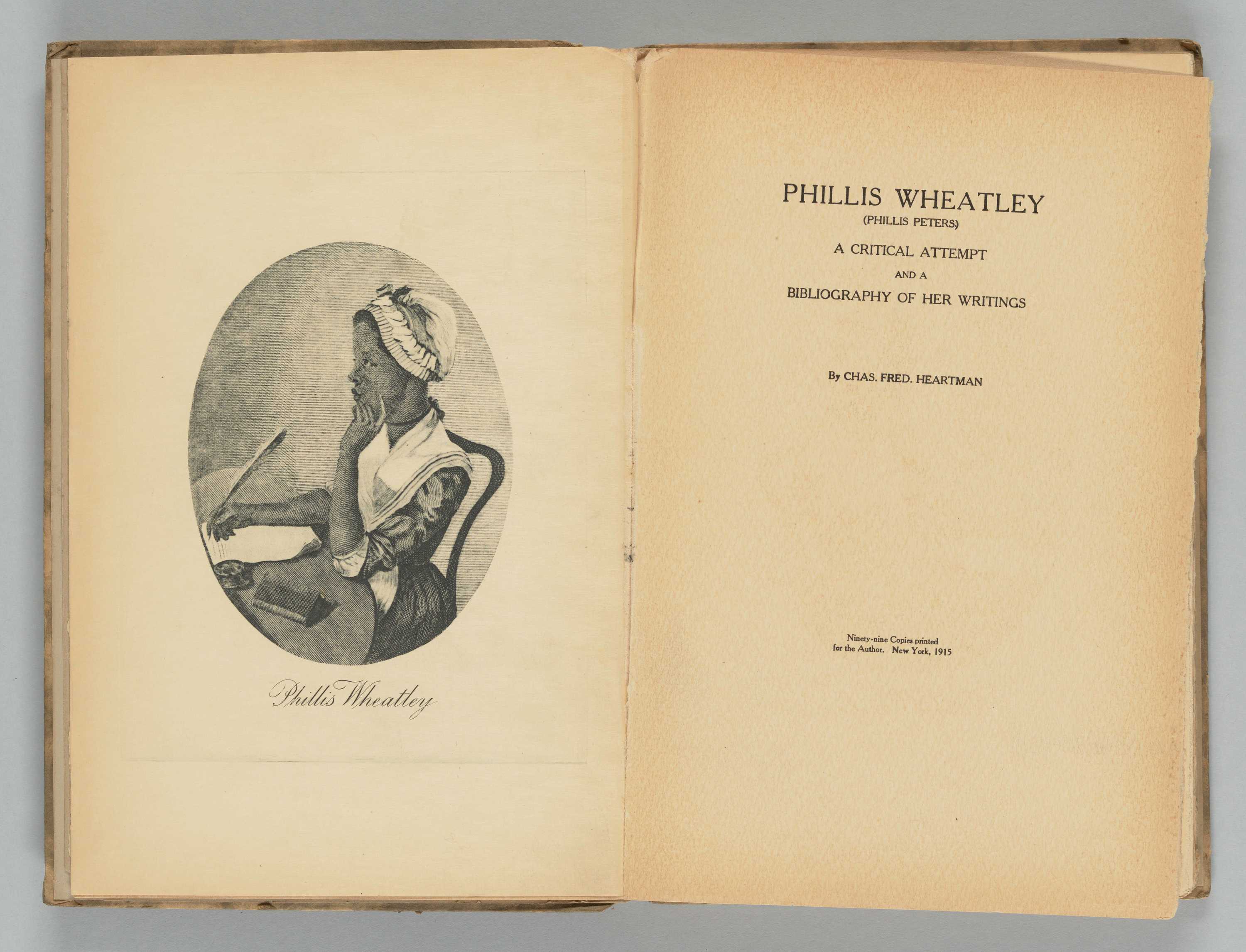 Inside cover of a book featuring illustration of Phillis Wheatley