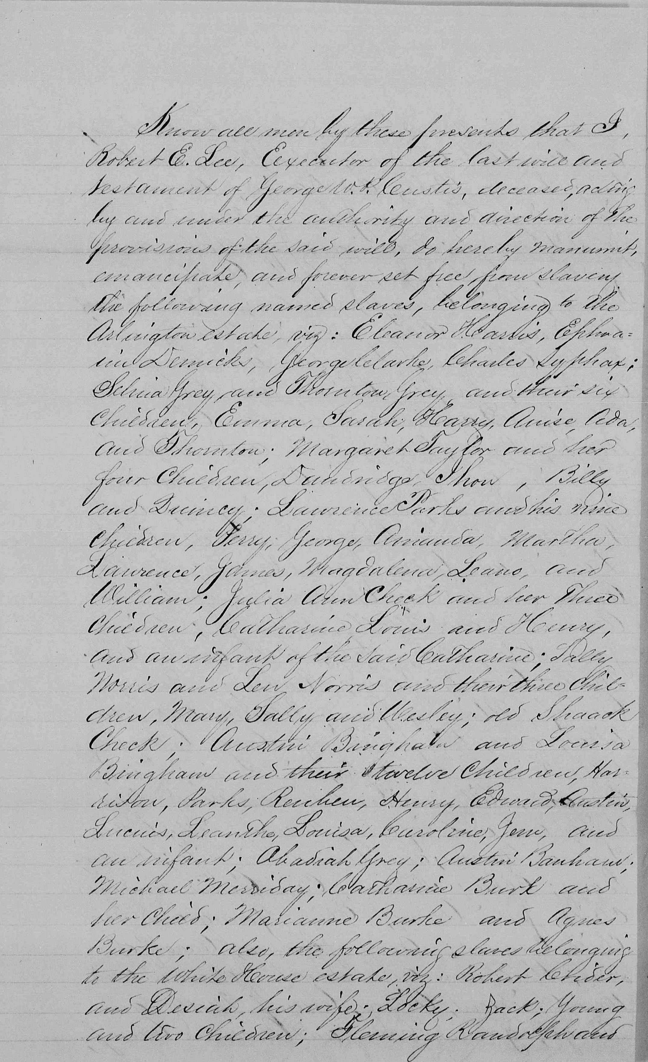 Handwritten document related to the emancipation of enslaved individuals, dated and signed by a historical figure.