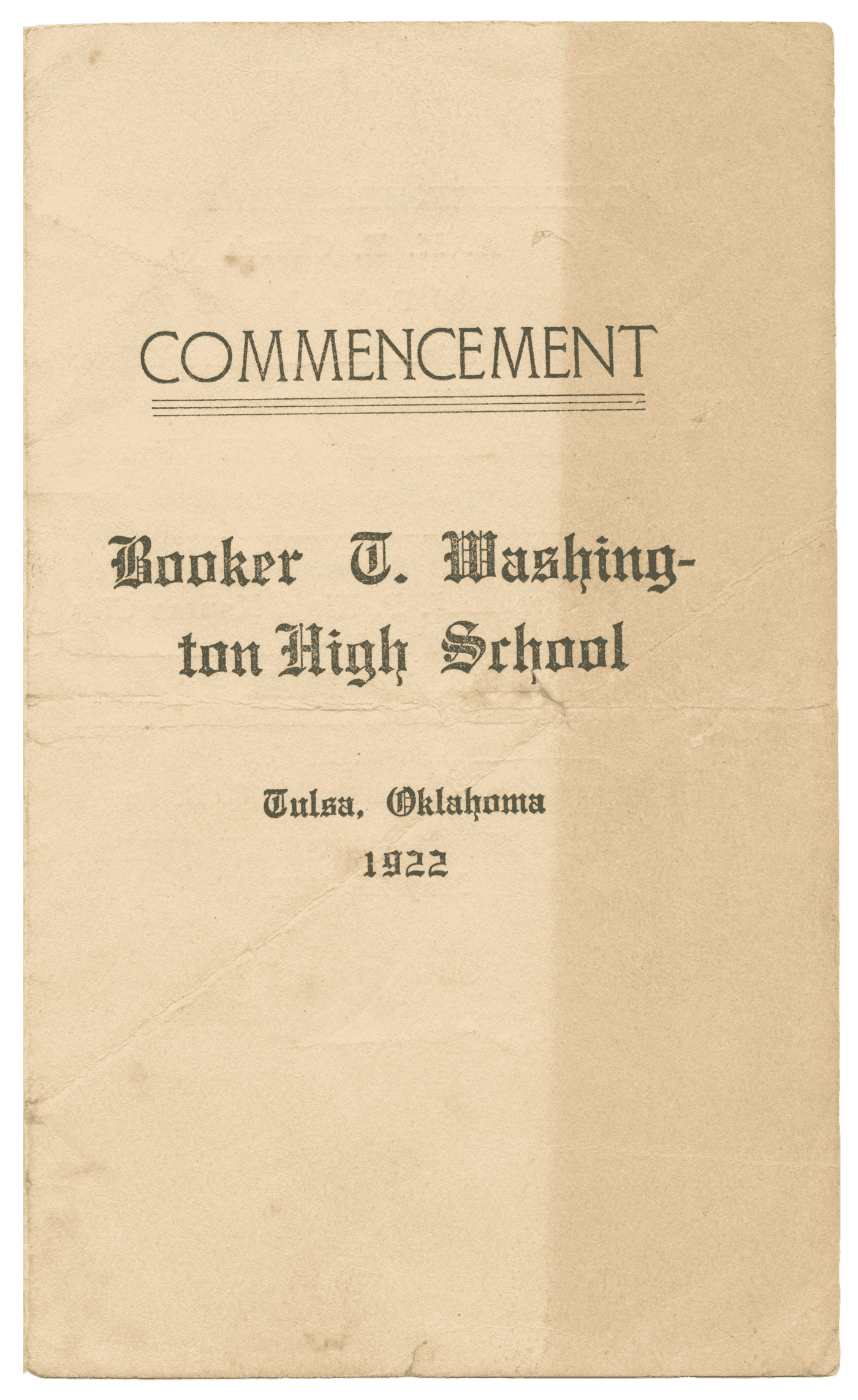 A program, black ink on discolored paper, for the commencement of the Booker T. Washington High School class of 1922.