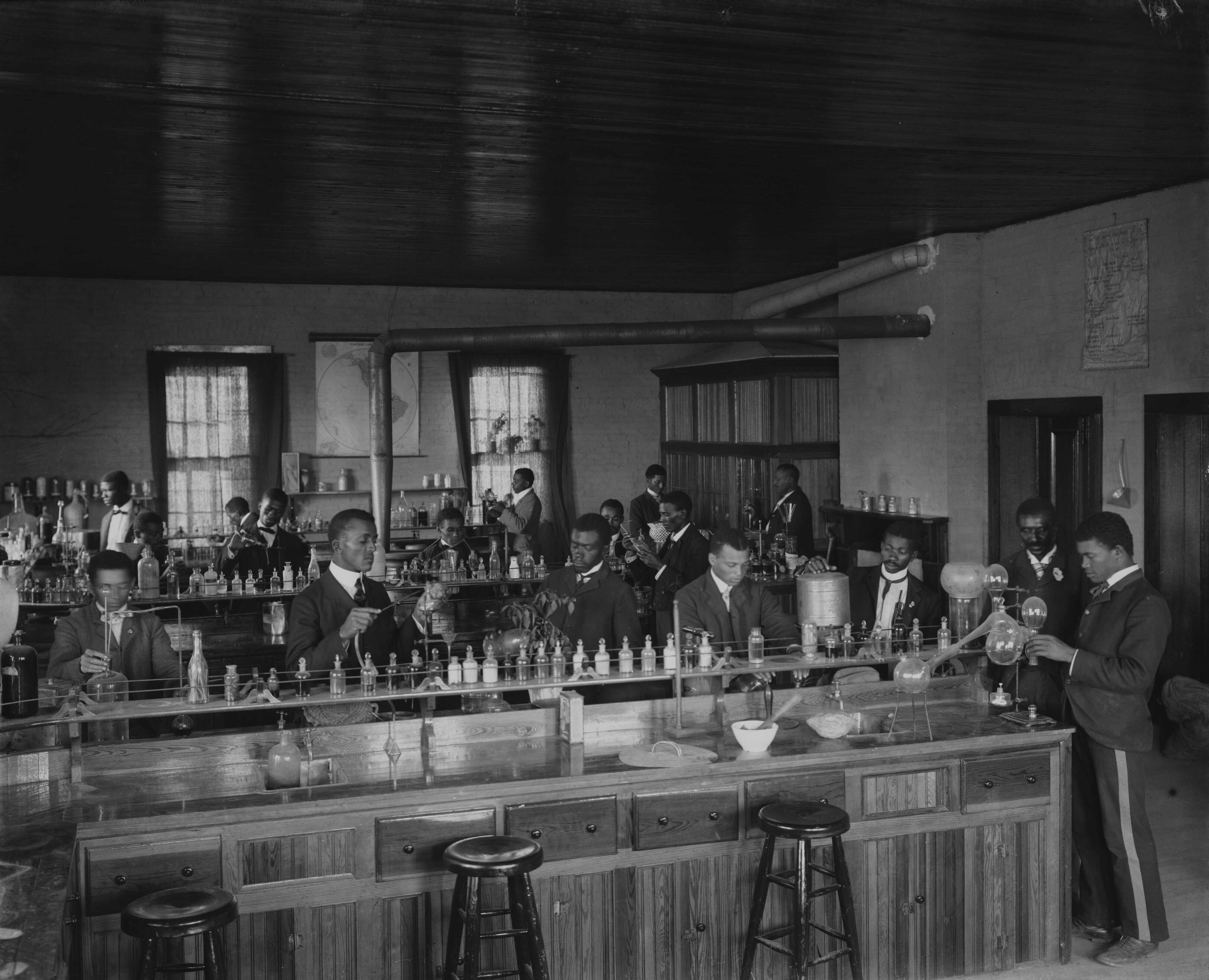 Students working together in a lab.