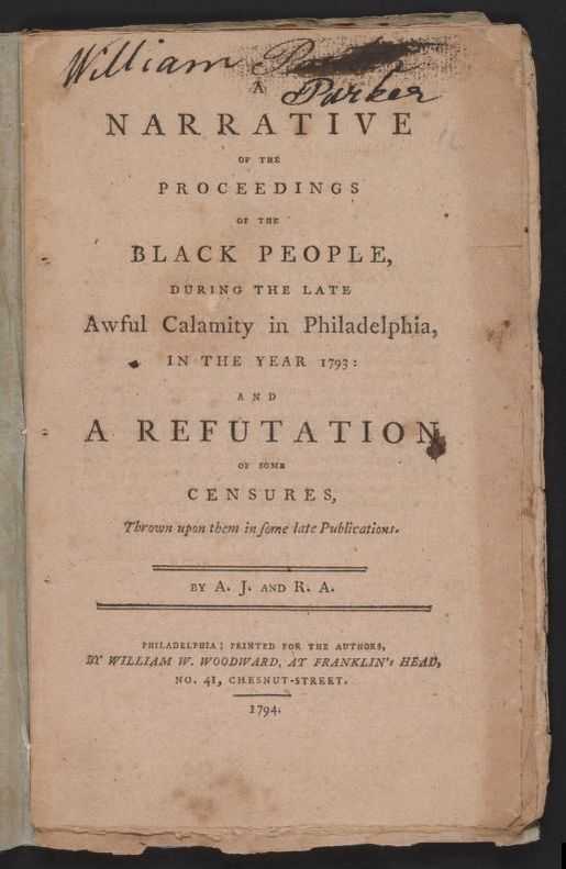 The cover page of Narrative of Black Aid-work. William Parker name is signed at the top. The last name was initially crossed out and written below.