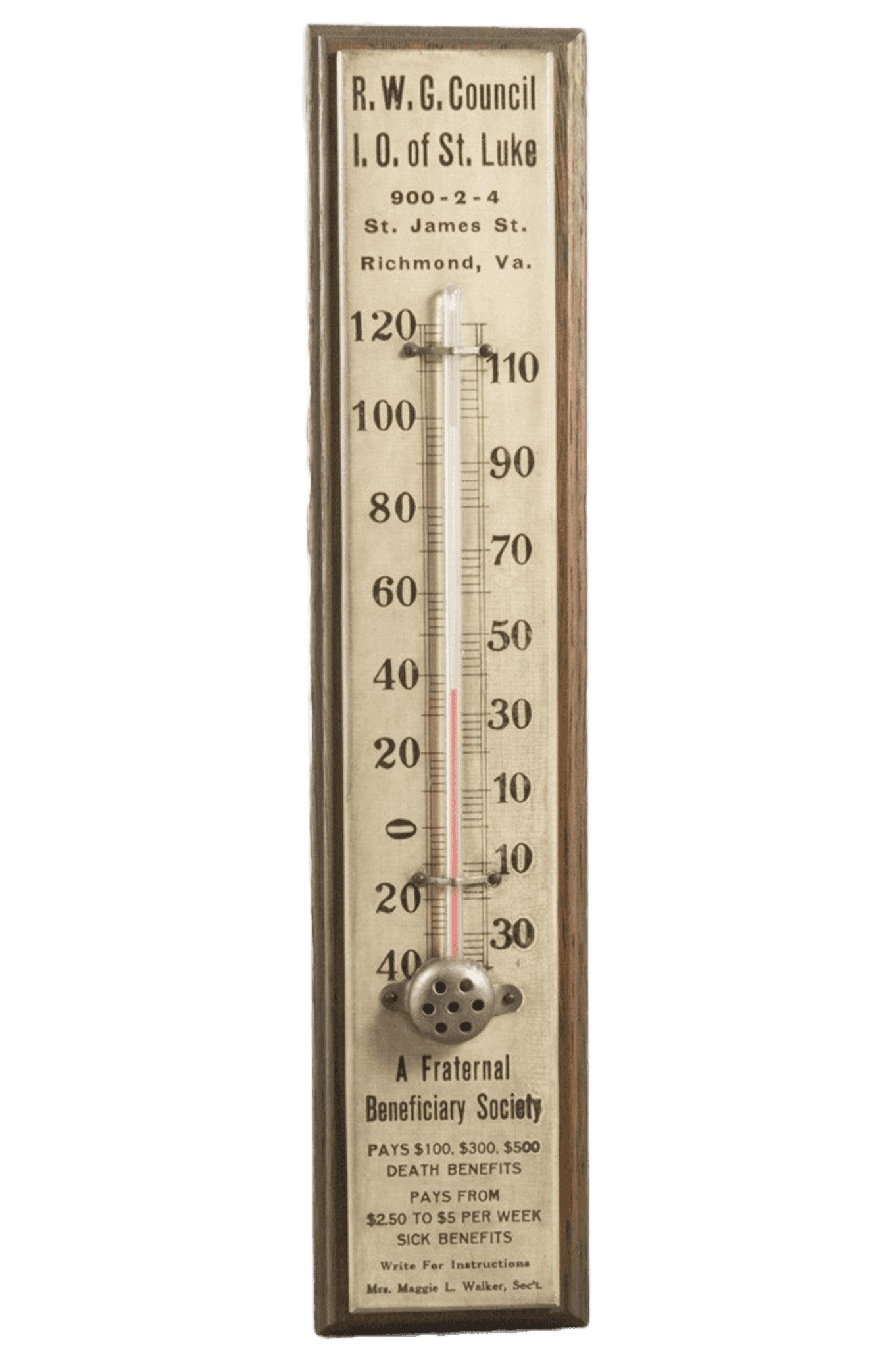 Advertising thermometer from Independent Order of St Luke