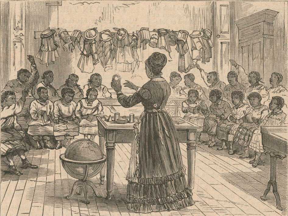 Illustration of teacher instructing a class