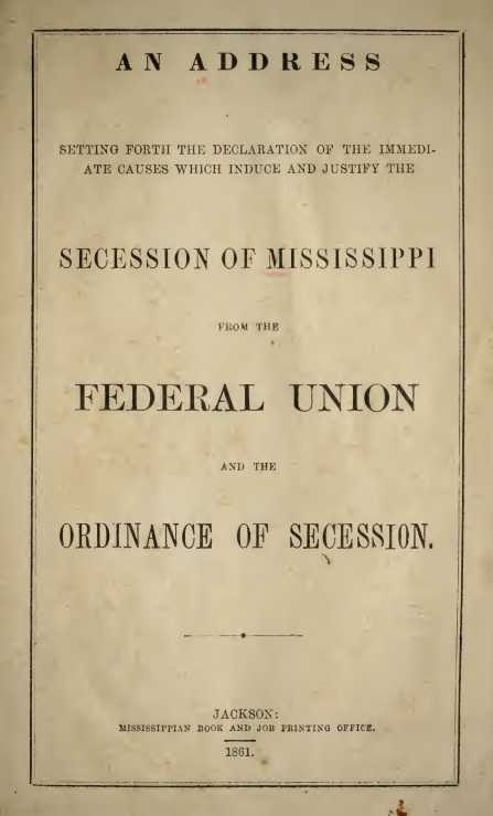 Image of the Mississippi Ordinance of Secession document